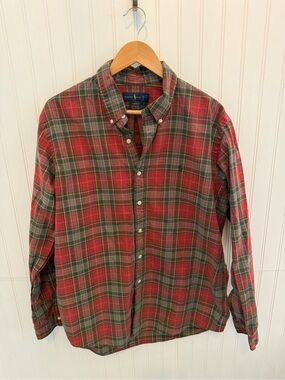 Ralph Lauren Red & Olive Green Plaid Button-Down Shirt